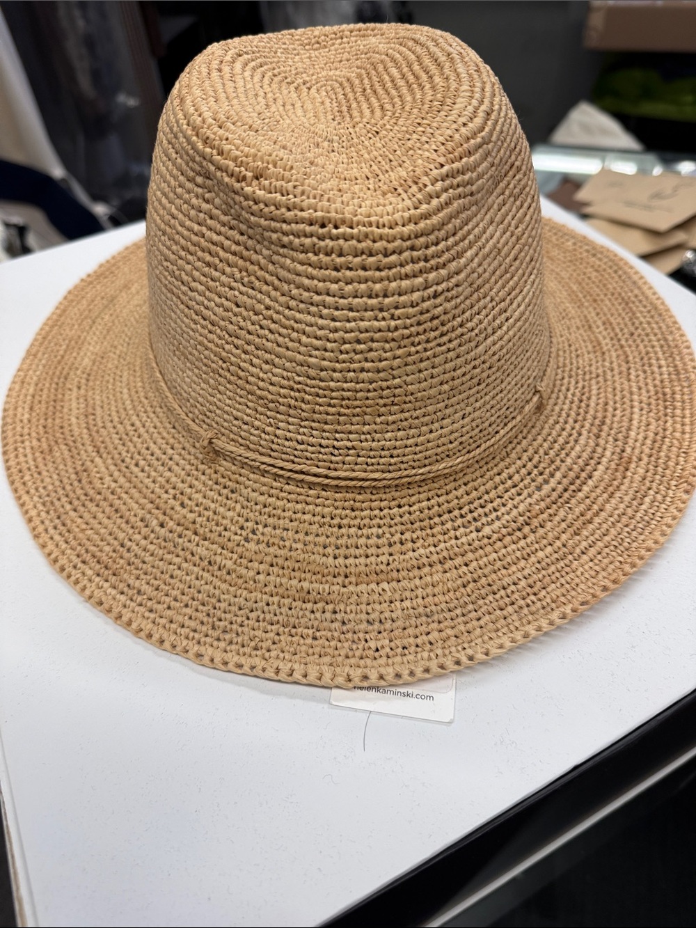 Helen Kaminski Braided Straw Fedora Hat in Natural Tan